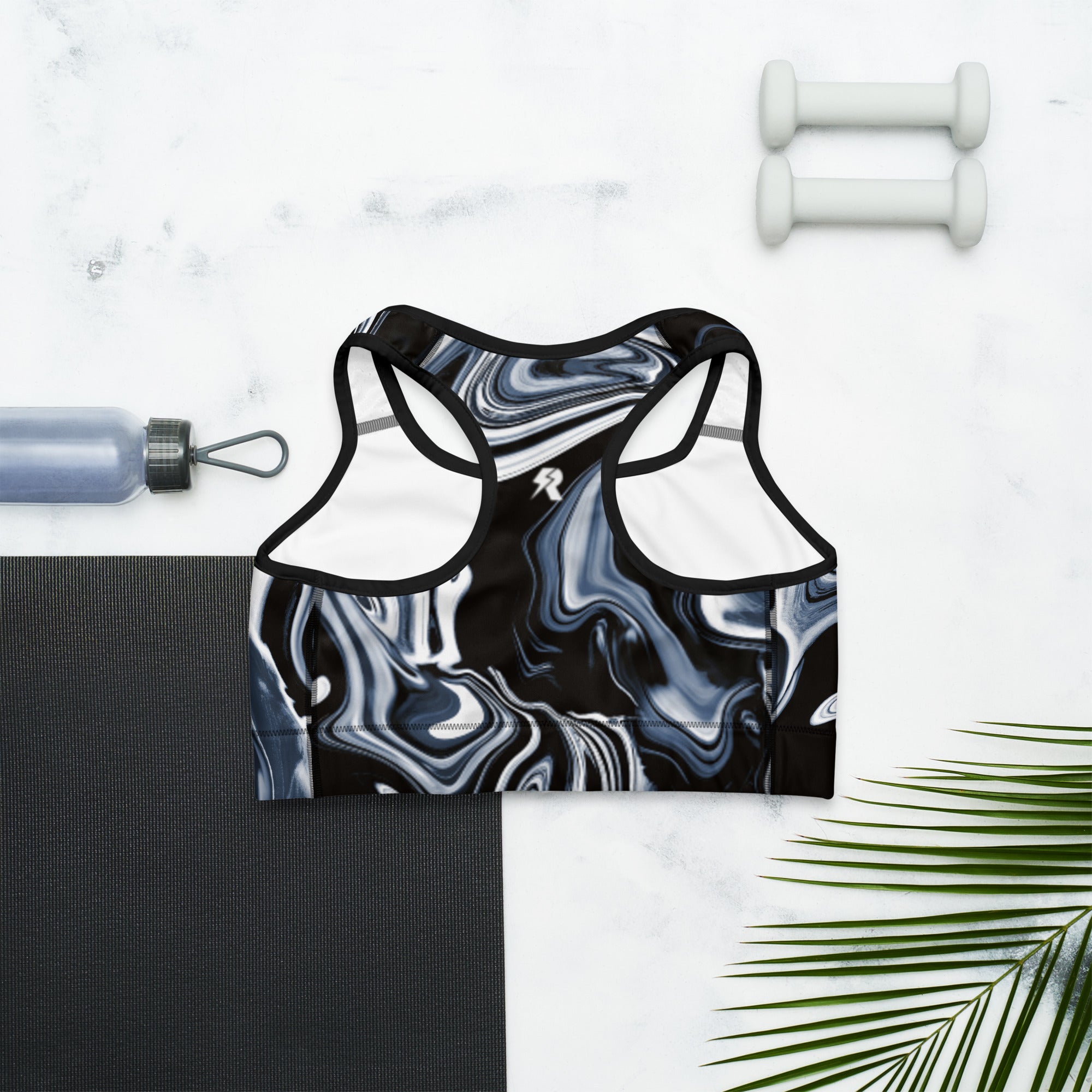 SHE REBEL - Black Marble Swirl Sports Bra